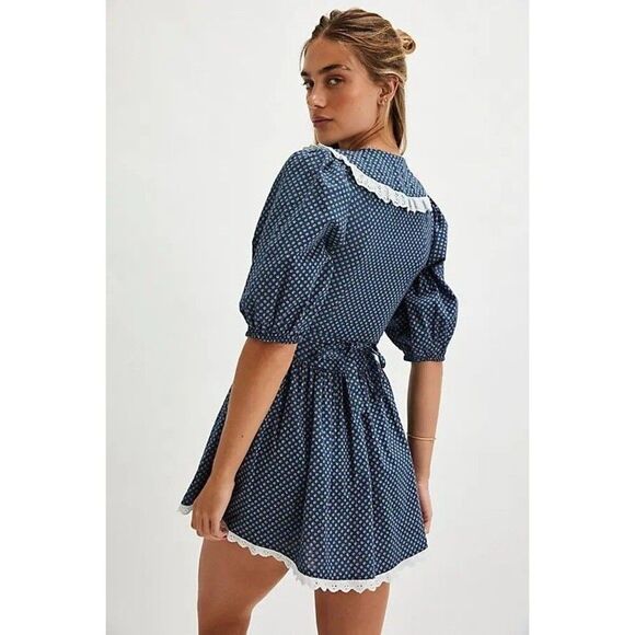 Free People Need To Know Mini Dress Eyelet Lace Printed Puff Sleeve S-6 283063 - Picture 4 of 9